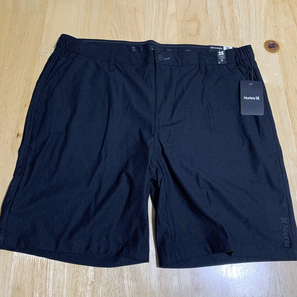 Hurley Mens WalkShorts Size 36 Black Flat Front Lightweight 36X8